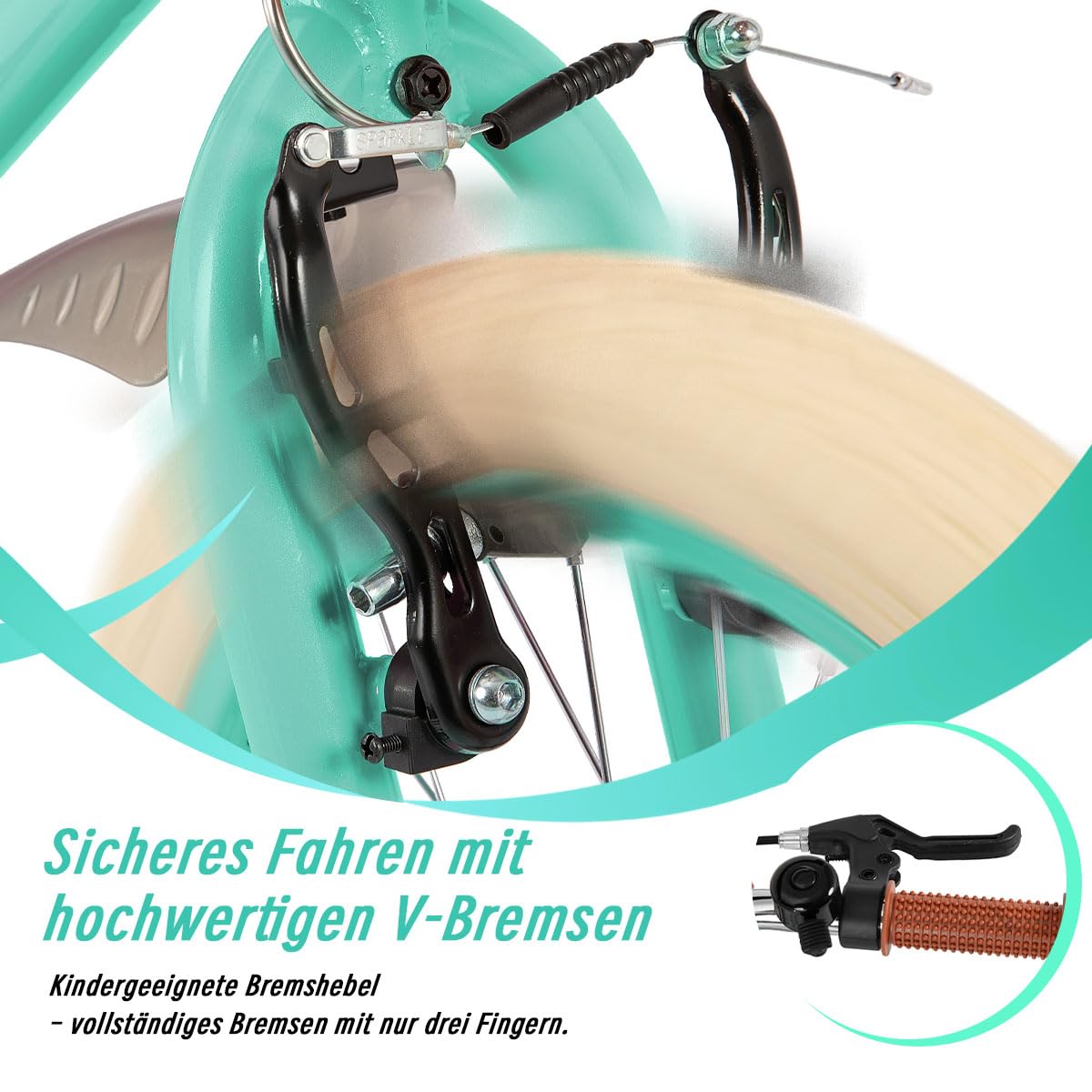 HILAND 14/16/18 Zoll Kinderfahrrad für Mädchen mit abnehmbaren Stützrädern, Handbremse und Rücktrittbremse, mit Korb, Mintgrün/Rosa