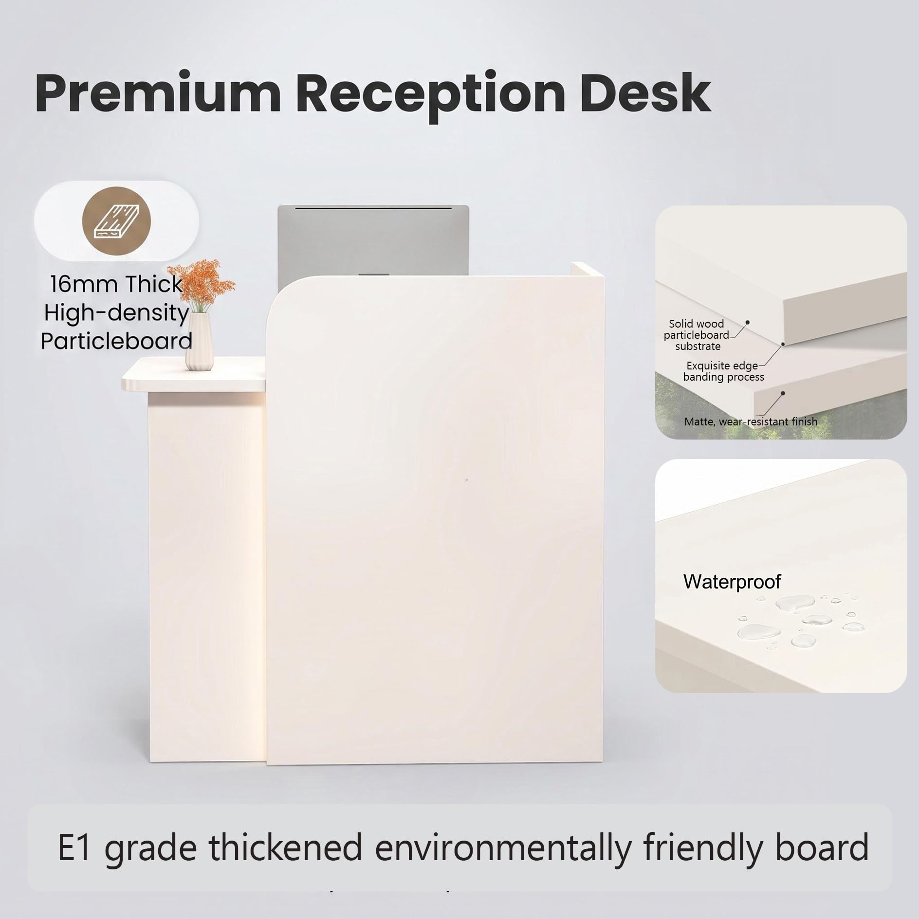 Banco Reception Piccola Moderno con LED, Bancone Reception per Negozio con Cassetti a Chiave, Bancone Cassa in Legno, per Spazi Commerciali Compatti (60X45X100CM)