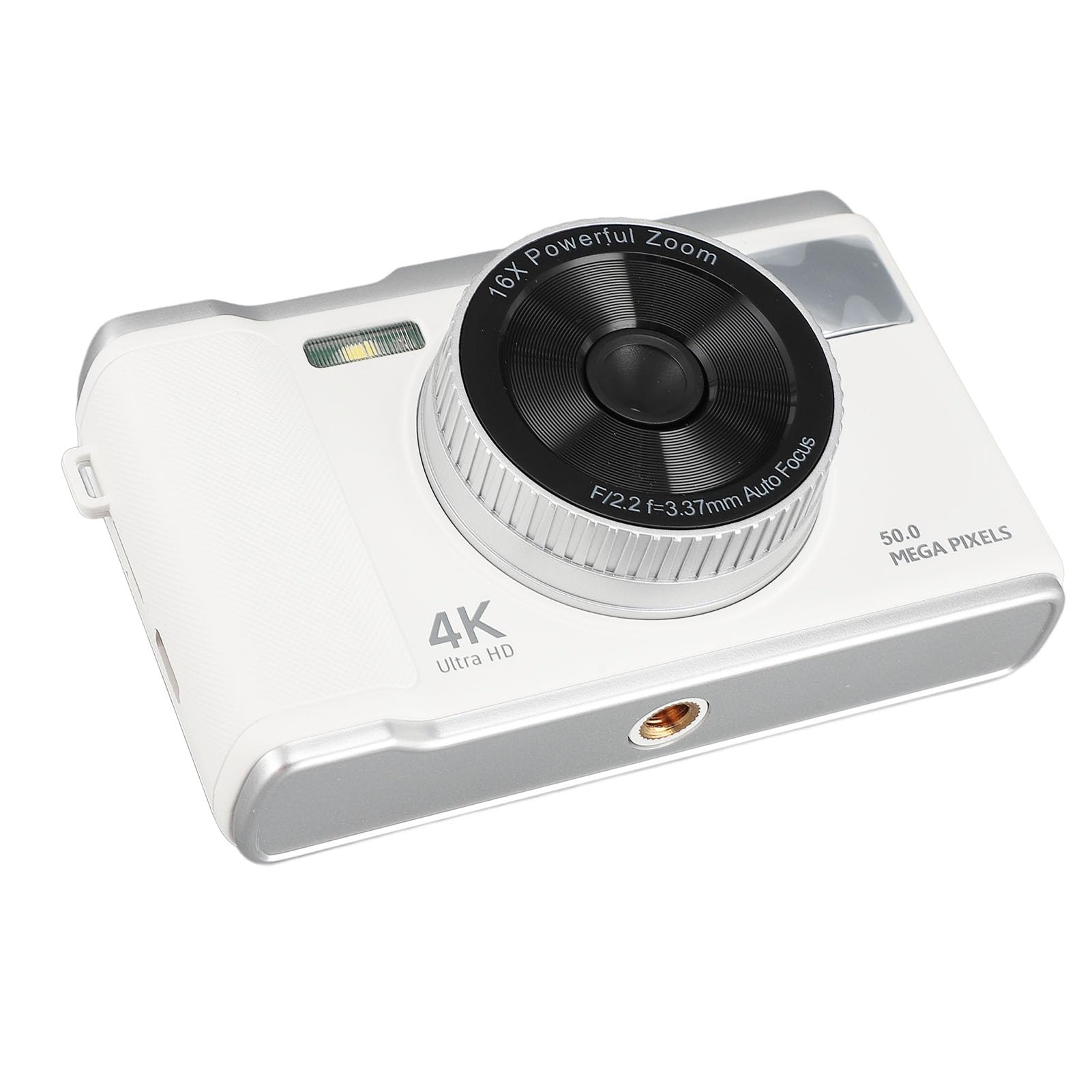 Aparat cyfrowy 4K, 50 MP, ekran 2,8 cala, autofokus, kamera do vlogowania, nagrywanie wideo Ultra HD, błyskowa LED, akumulator dla studentów, początkujących (biały)