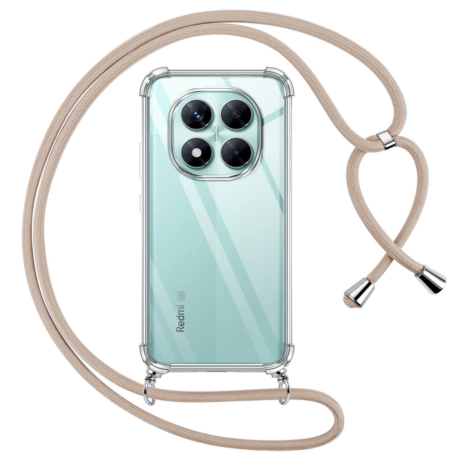 Pnakqil Cover Con Cordino Per Xiaomi Redmi Note 13 Pro 4G: Custodia Trasparente Anticaduta Con Tracolla Da Collo, Nero