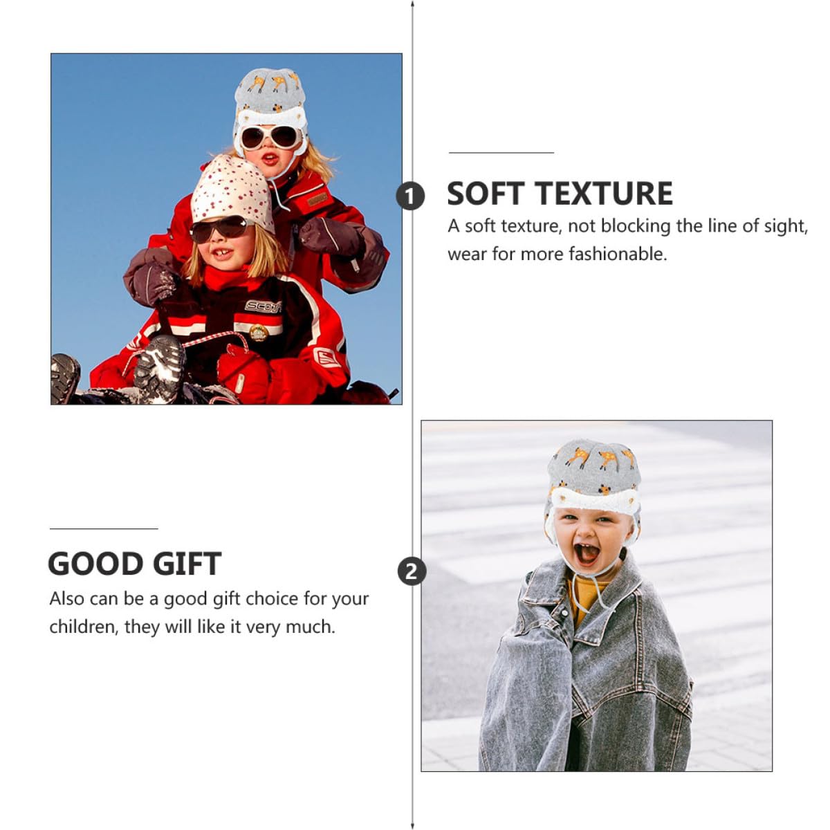 CALLARON Bonnet de Ski Bonnet Hiver Casquette Chaude Bonnet Bebe Bonnet Enfants Bonnet tête de Mort en Tricot Enfant Hiver Chapeau Bonnet Coton Enfant Casquette de Ski d'hiver Grey