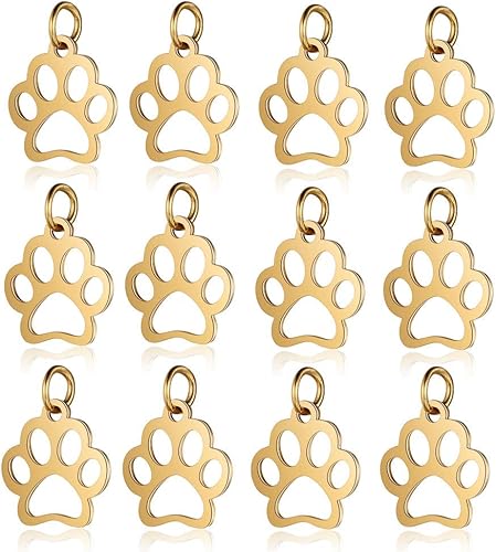 Colgante de acero inoxidable con estampado de pata de perro, colgante de huella de animal, joyería para hacer joyas DIY, 10 Uds
