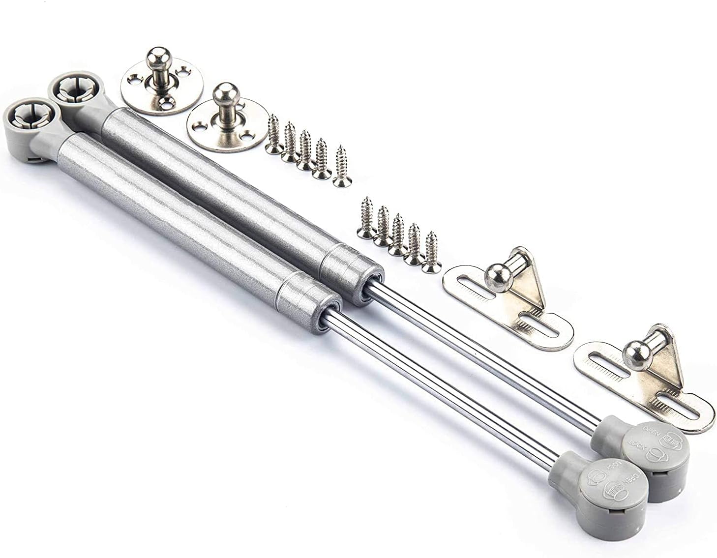 100 N Hydraulics Gas Spring Stay STRUT Pneumatic Lift Support Cabinet Hinges Support, Capacity 10 KGS (Pack of 2 PCS) Size 10 INCHES,Material:Iron, Color:Silver