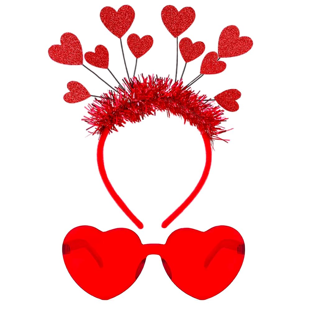 Headband and Red Heart Shaped Glasses Romantic Red Heart Headbands for Women Sunglasses Headband Set Valentine's Day Mothers Day Decor