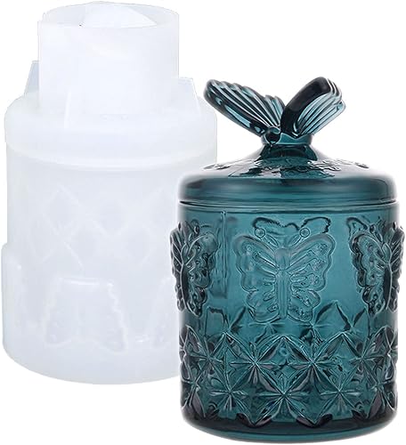 Caja de almacenamiento de mariposas, molde de resina de silicona con tapas, soporte para bolígrafo, frasco, frasco, moldes de fundición de silicona