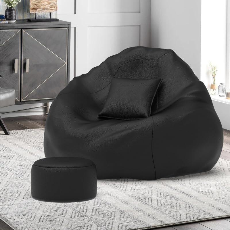 with Beans Filled XXXXL Bean Bag Pi Originals - Sofa Bean Bag with Cushion and Footrest - Official : PuffHaven Range - Comfort Level : Basic - (Matching Cushion Round : Black)-picture-19