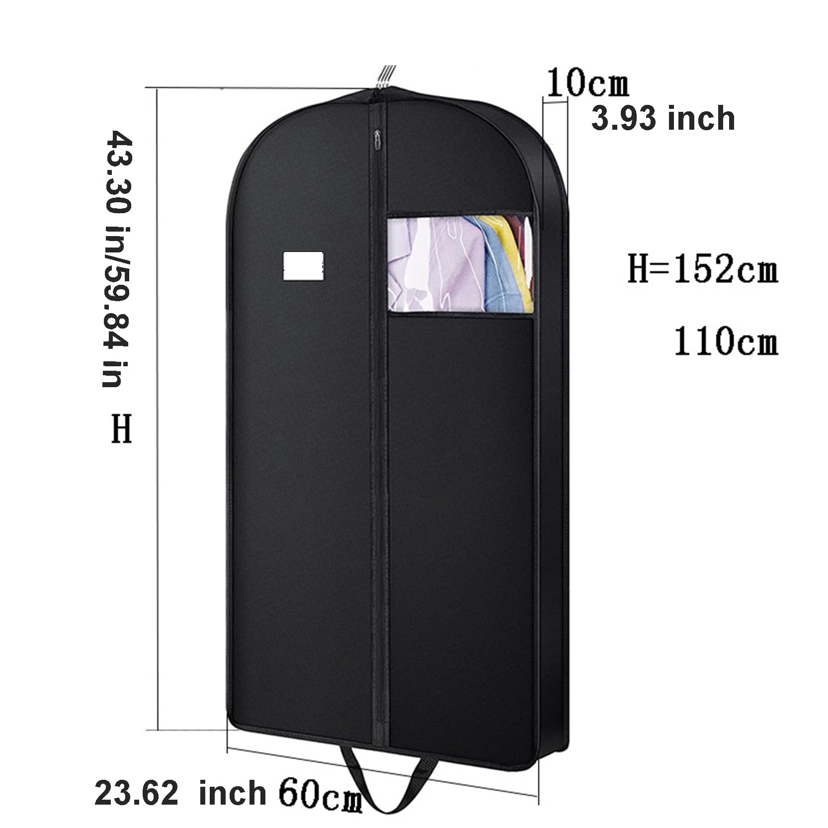 Copriabiti Antipolvere, Confezione da 5 Sacchetti Porta Abiti Traspiranti 3,9" for Appendere con Cerniera e Trasparenti(60x10x152cm)