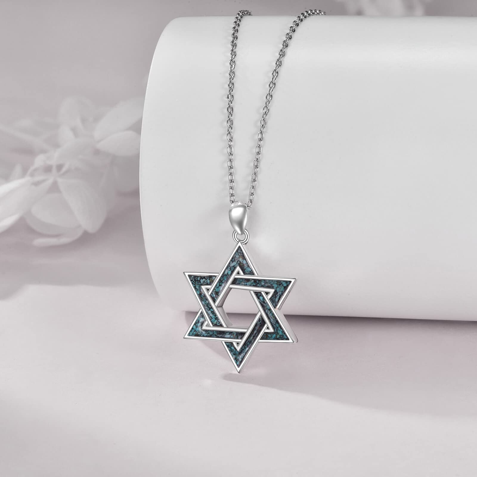 YFN Collar de estrella de David de plata de ley con colgante de tuquoise para mujeres y hombres