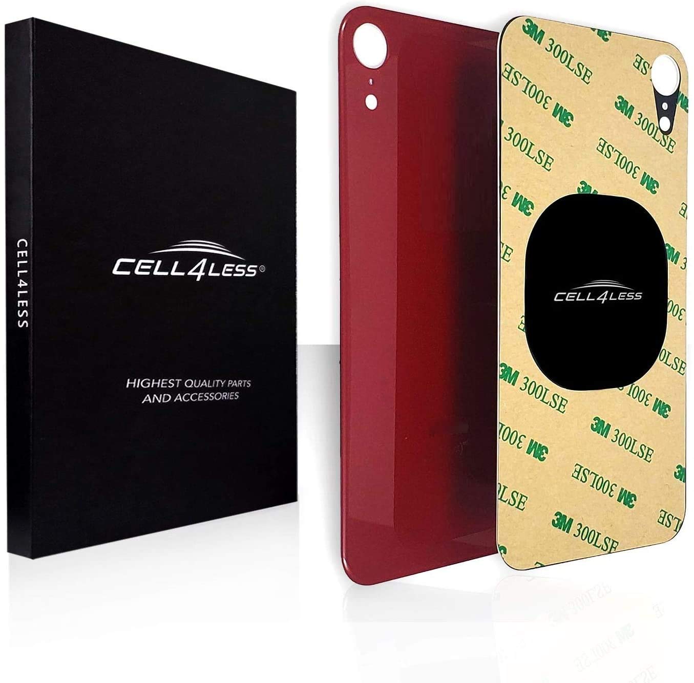Cell4Less Back Glass Compatible with The iPhone XR W/Full Body Adhesive, Removal Tool, and Wide Camera Hole for Quicker Installation NO Logo (Product Red)