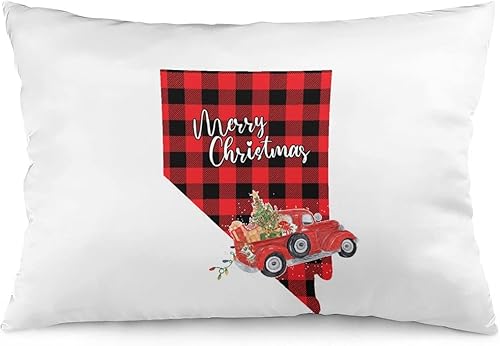 Fundas decorativas de cojín lumbar color rojo y negro diseño a cuadros de búfalo de Navidad fundas de almohada de camión de Navidad de 20 x 30