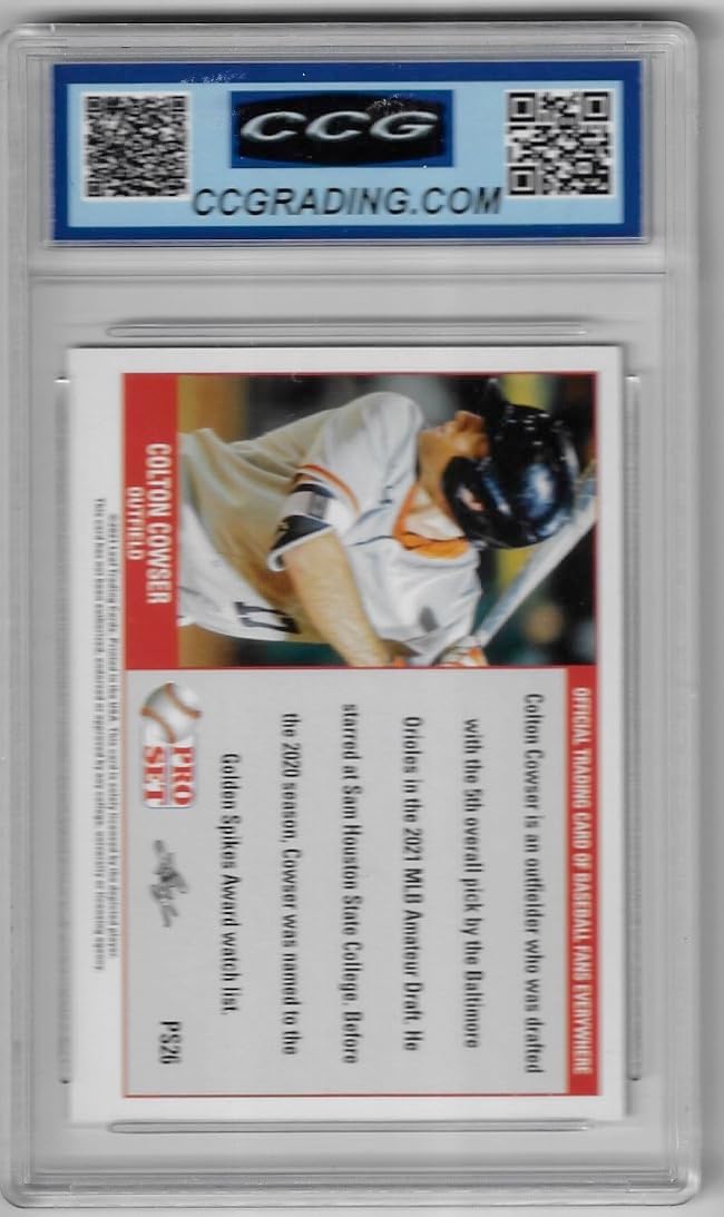 Colton Cowser CCG Graded 10 Gem Mint Leaf Rookie Card 2021 Draft Pick Collectible Football Card - 2021 Leaf Pro Set Baseball Card #PS26 (Orioles)