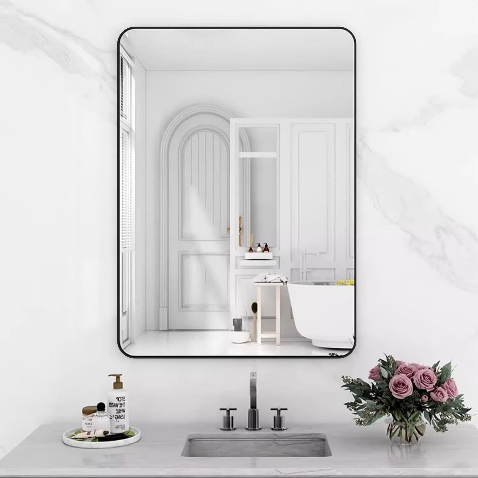 Miroir cadre aluminium noir haut de gamme 80x100 cm pour décoration élégante