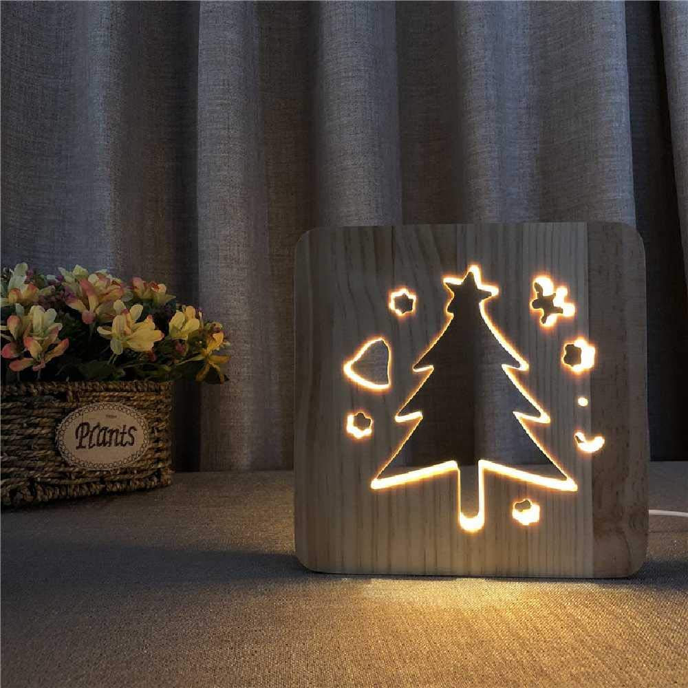 Christmas Tree Led Table Lamp Led Wooden Night Light Solid Wood Table Night Light