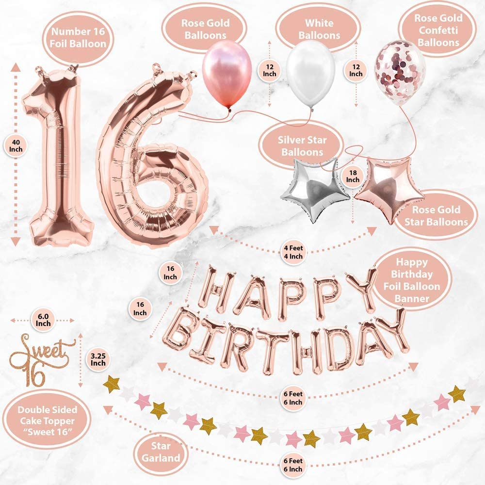 Sweet 16 Birthday Decorations Girls (79 Piece) Rose Gold Party Banner
