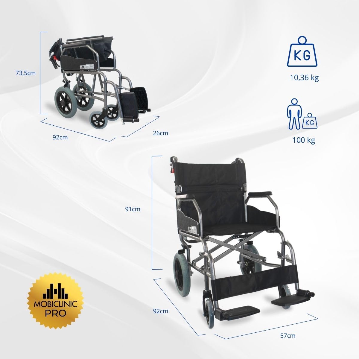 Wózek inwalidzki składany | Aluminium | Małe koła | Zdejmowane podnóżki i składane oparcie | Muzeum | Deluxe | Mobiclinic