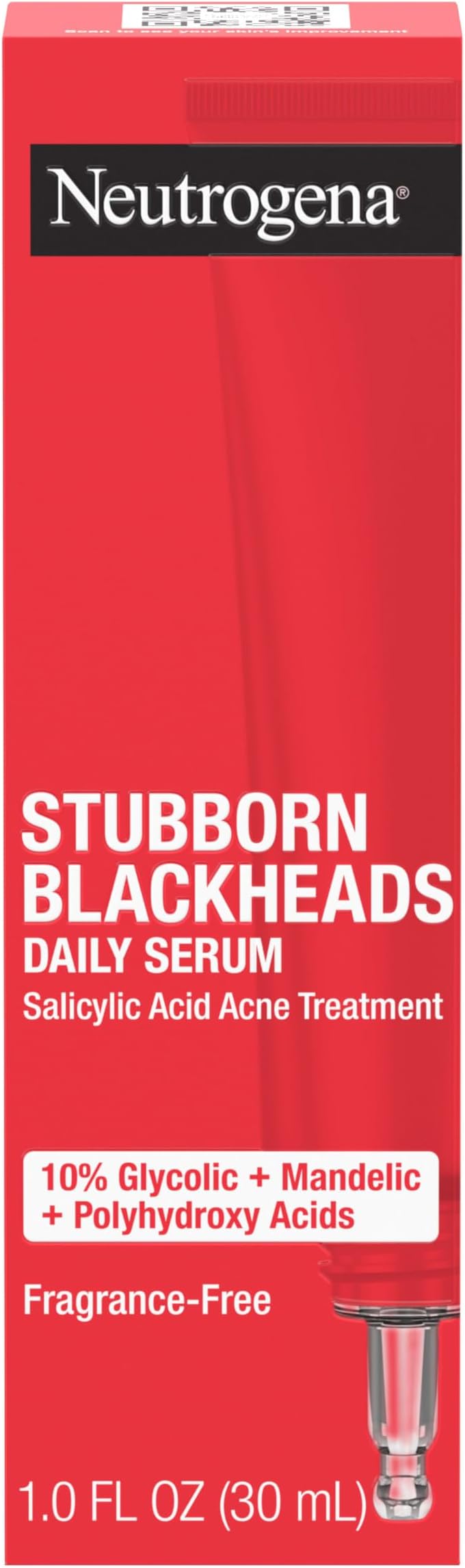 Neutrogena Stubborn Blackheads Daily Acne Facial Serum with Salicylic, Glycolic, Polyhydroxy & Mandelic Acids, Oil-Free Face Serum for Acne-Prone Skin to Help Clear Clogged Pores, 1 fl. oz