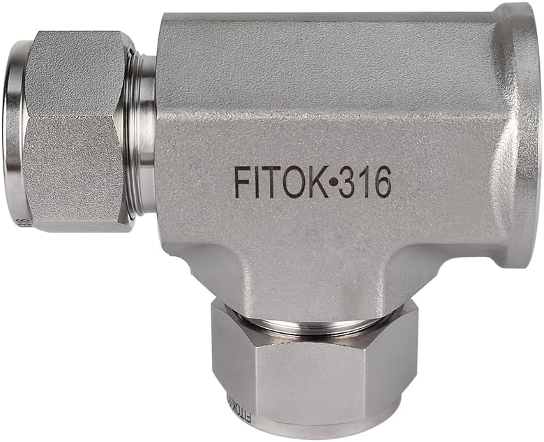 316 Stainless Steel Compression Fitting Female Run Tee 1/4" Tube OD x 1/4" Female NPT x 1/4" Tube OD, SS-TFT-FL4-NS4