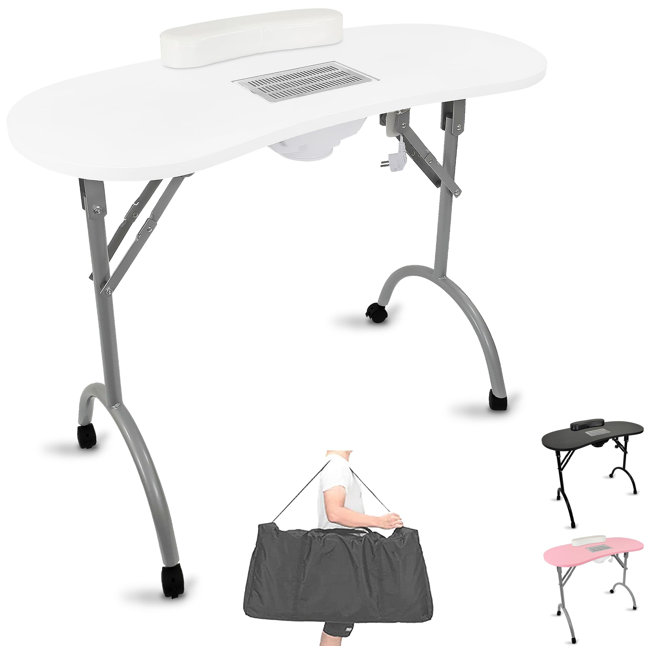 Beltom® Tavolo Manicure Professionale Pieghevole con ASPIRATORE, Cuscino POGGIAPOLSI E Borsa - PESA Solo 12 kg - Dimensioni 98x44x77 CM - RICOSTRUZIONE Unghie Estetista Nail Art ONICOTECNICA-Bianco