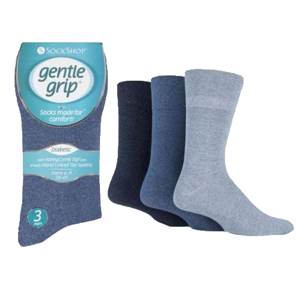 Insightclothing Women's Light Blue Mix Sock Shop Gentle Grip 4-8 Diabetic Socks With Honeycomb Top Seamless Toe