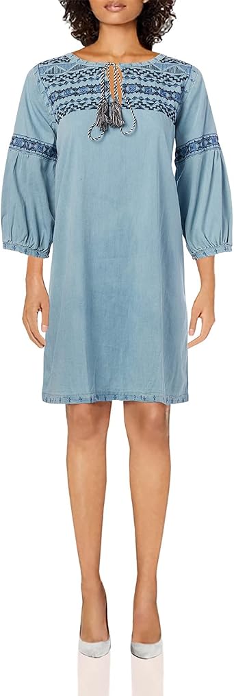 Embroidered Denim Shirt Dress 