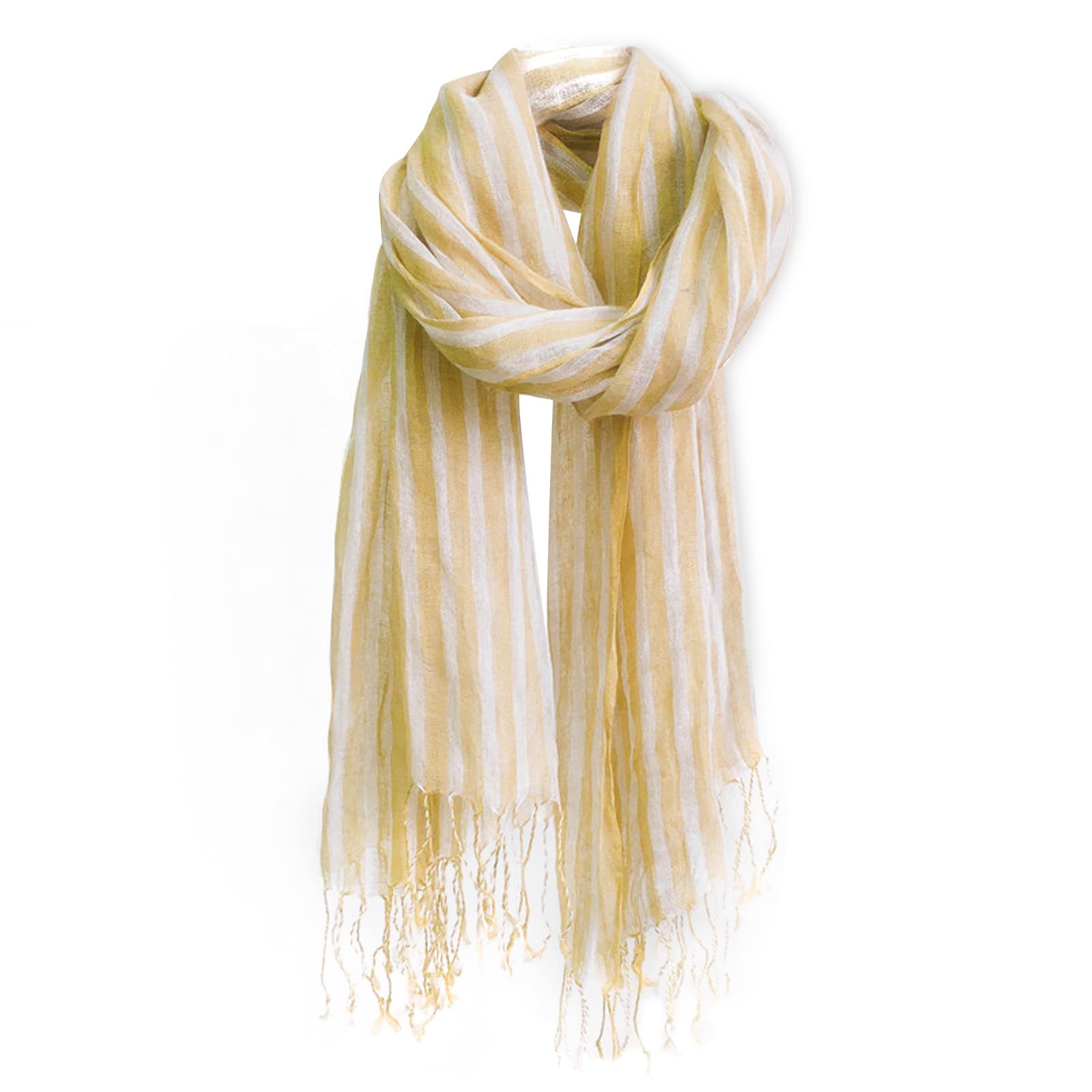 Lumisyne Unisex Yellow Stripes Fashion Scarf For Women Men Flax Linen Classic Plaid Striped Print Lightweight Breathable Scarves Warm Stole Sunscreen Shawl Wrap All Season