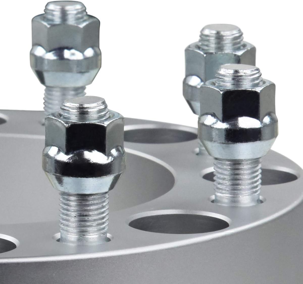 Supreme Suspensions - Set of 2 (Silver) 1.5-inch Wheel Spacers for 1973-1996 Ford F-250 / F-350 and 1994-2009 Dodge Ram 2500/3500 (BP: 8x6.5 / Studs: 9/16" x 18) - 4 Tire Valve Caps Included