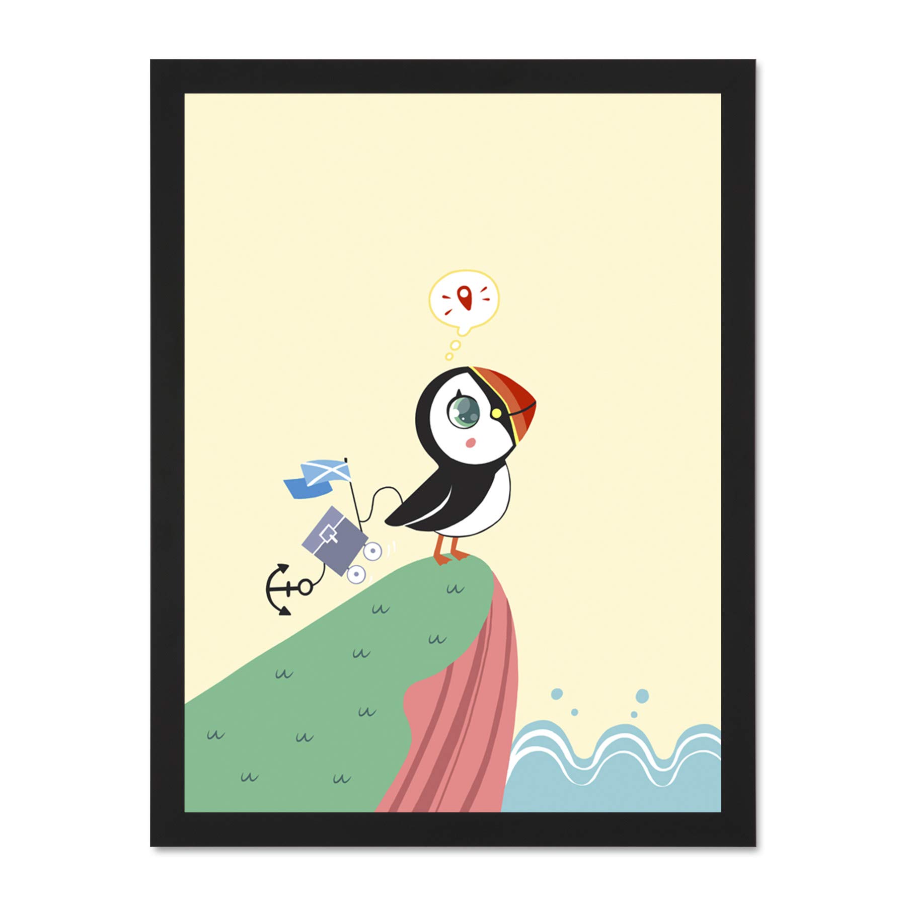 Wee Blue Coo Puffins Travel Voyage Large Framed Art Print Wall Poster 18x24 inch