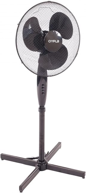 Oypla Electrical 16" Oscillating Black Extendable Free Standing Tower Pedestal Cooling Fan