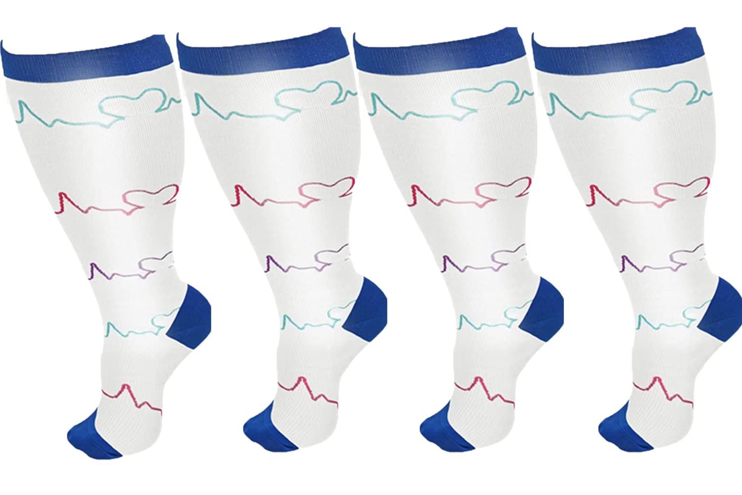 Cheeroyal 2 Pair Plus Size Compression Socks for Women Men Flight Socks Knee High Support Compression Socks Wide Calf Medical Compression Stocking Plus Size Running Socks (7XL, WQH144-4)