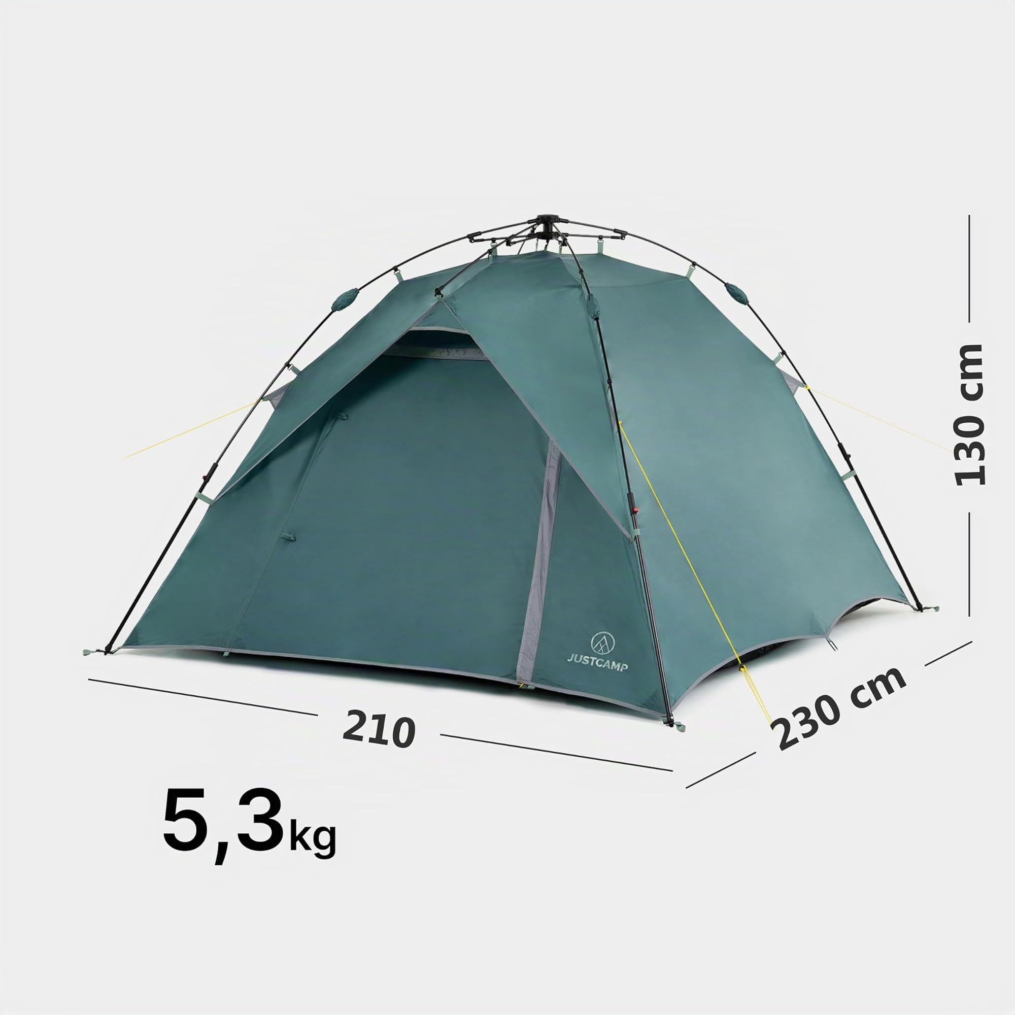 JUSTCAMP Havanna Zelt 3 Personen wasserdicht - Schnellaufbau (Quick-Up-System) - geräumiges Kuppelzelt (210 x 190 x 130 cm) - für Festival, Camping, Trekking