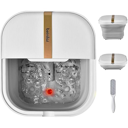 Beinilai Foot Spa, Collapsible Foot Bath Spa with Heat and Bubble Massage,Feet Soaking Tub with Vibration,2 Massage Rollers, Raised Nodes & Red Light,Pedicure Foot Spa Soak with Foot File (White)