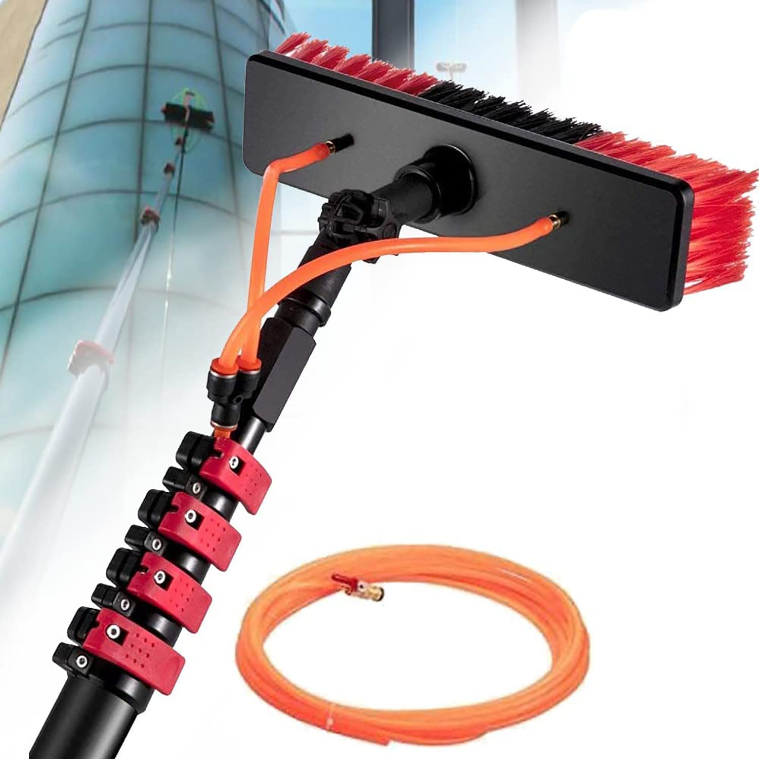 OLSKFUH Adjustable Telescopic Window Cleaner Kit - 3.6M To 11M Water Fed Pole Brush Head For Outdoor Glass & Solar Panel Washing Efficient Cleaning Tool Extendable Reach,36ft/11m