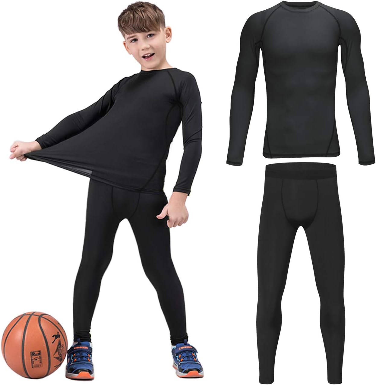 Youth Boys' Compression Leggings Athletic Shirt Tights Top Base Layer Set Sports Youth for Kids