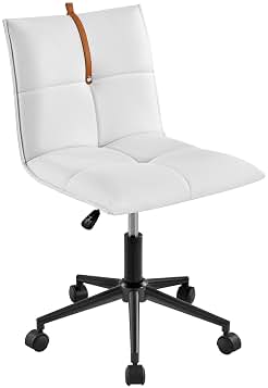 Yaheetech Silla Oficina Ergonómica, Altura Ajustable, Silla Escritorio de Piel Sintética, Silla Blanca sin Reposabrazos para Estudio y Dormitorio, Blanco