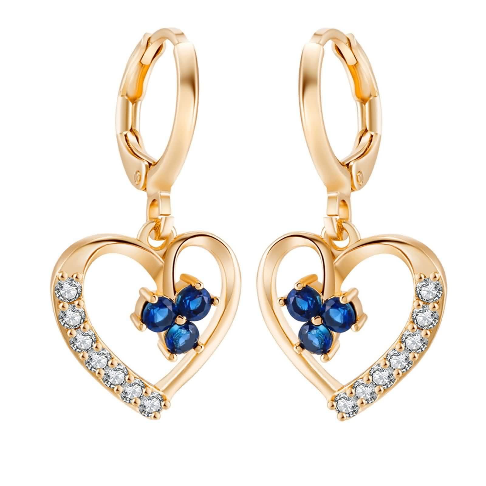 AMDXD Pendientes de aro para mujer de oro de 18 quilates, pendientes de aro con corazón hueco con zafiro azul, laboratorio creado en laboratorio, pendientes pequeños Au 750