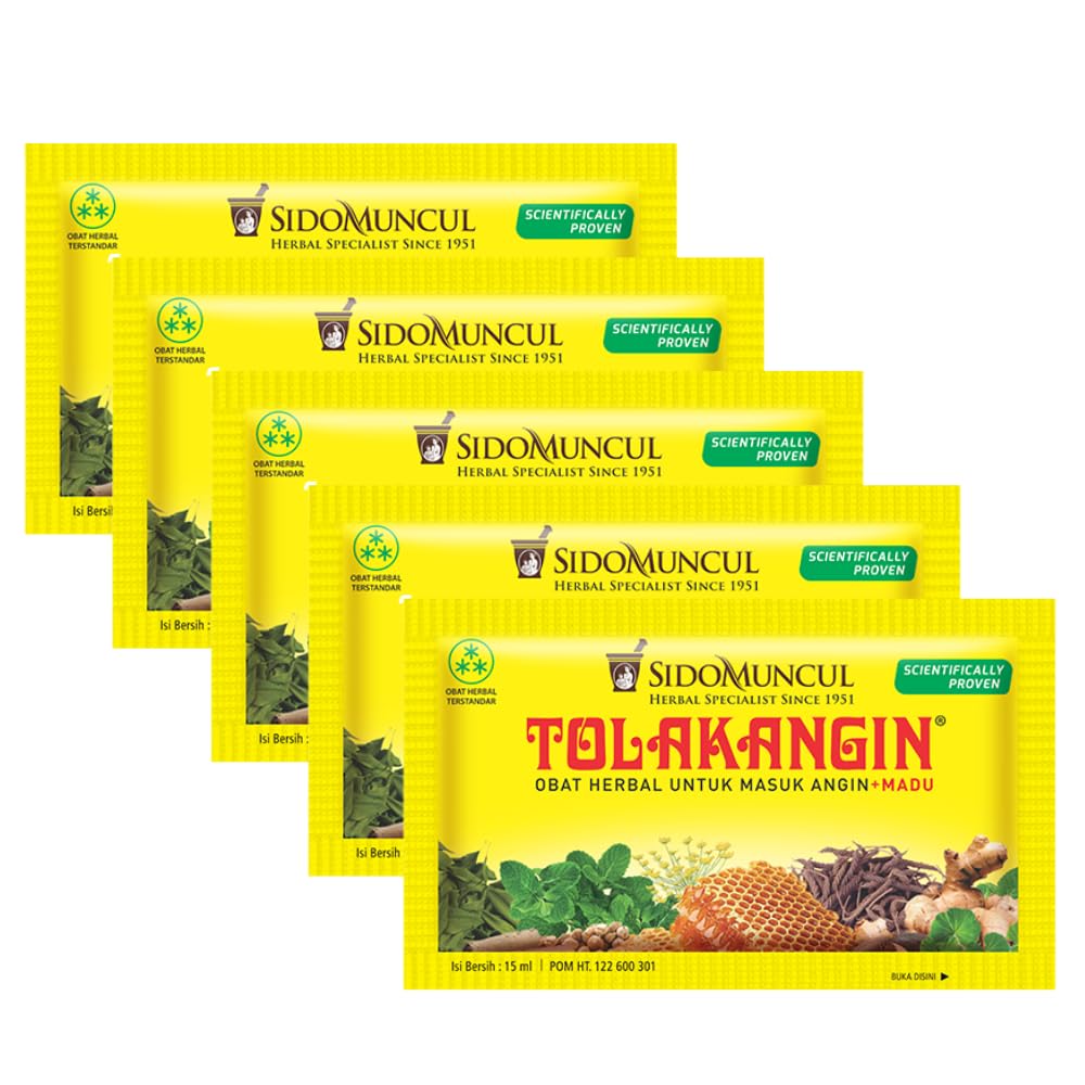 Sidomuncul Tolak Angin Plus 5 Sachets 15ml - Formule herbale Traditionnelle Indonésienne - Mélange Plantes, Miel, Menthe