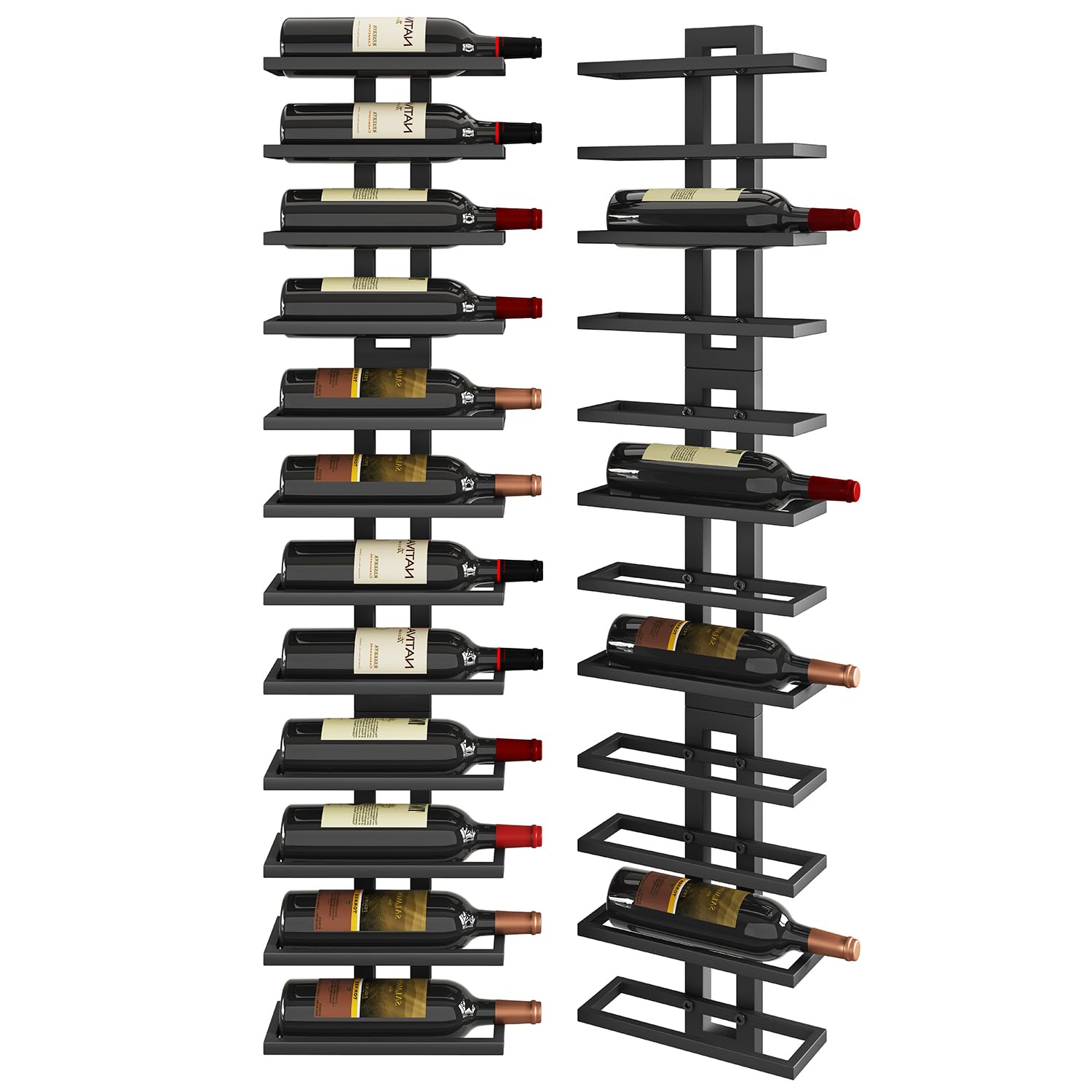 IBUYKE Casier à vin Mural pour 12 Bouteilles, Casiers à Bouteille Métal pour Bouteilles de Vin, Spiritueux, Champagne, DIY Porte Bouteille Mural pour Salle à Manger, Bar à Domicile,Noir TMJ909B