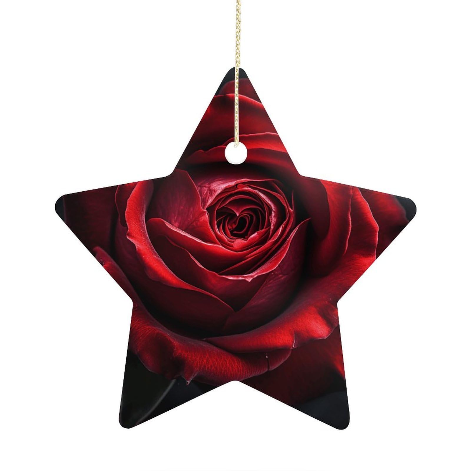 Fodpand Women's Style Flowers On Black Background Ornament With String, Keepsake Hanging Decorations,Ceramic Ornaments For Men Indoor Home Holiday Party Gifts