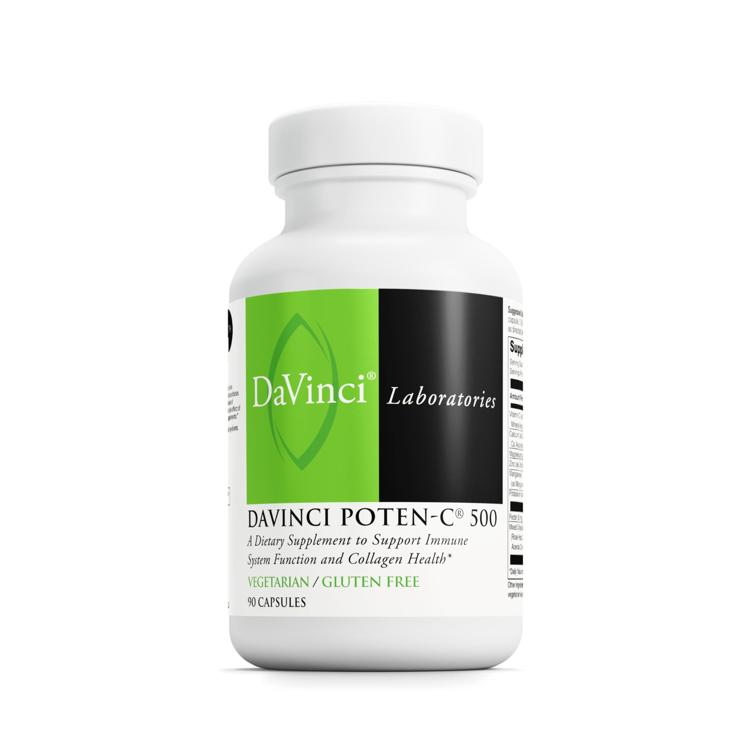 DAVINCILabs Poten-C 500 - Dietary Supplement to Support Immune System Function & Collagen Health* - with Vitamin C, Calcium, Magnesium, Potassium, and More - Vegetarian - Gluten-Free - 90 Tablets
