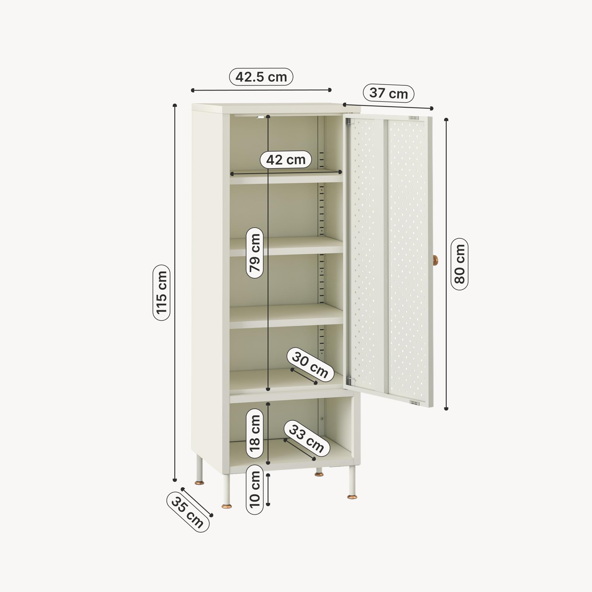 [en.casa] Scarpiera in Acciaio ad Anta Traforata Mobile Contenitore Portascarpe con 3 Ripiani Regolabili e Scomparto Aperto Armadietto Multiuso da Ingresso Corridoio 115 x 43 x 35 - Bianco Crema