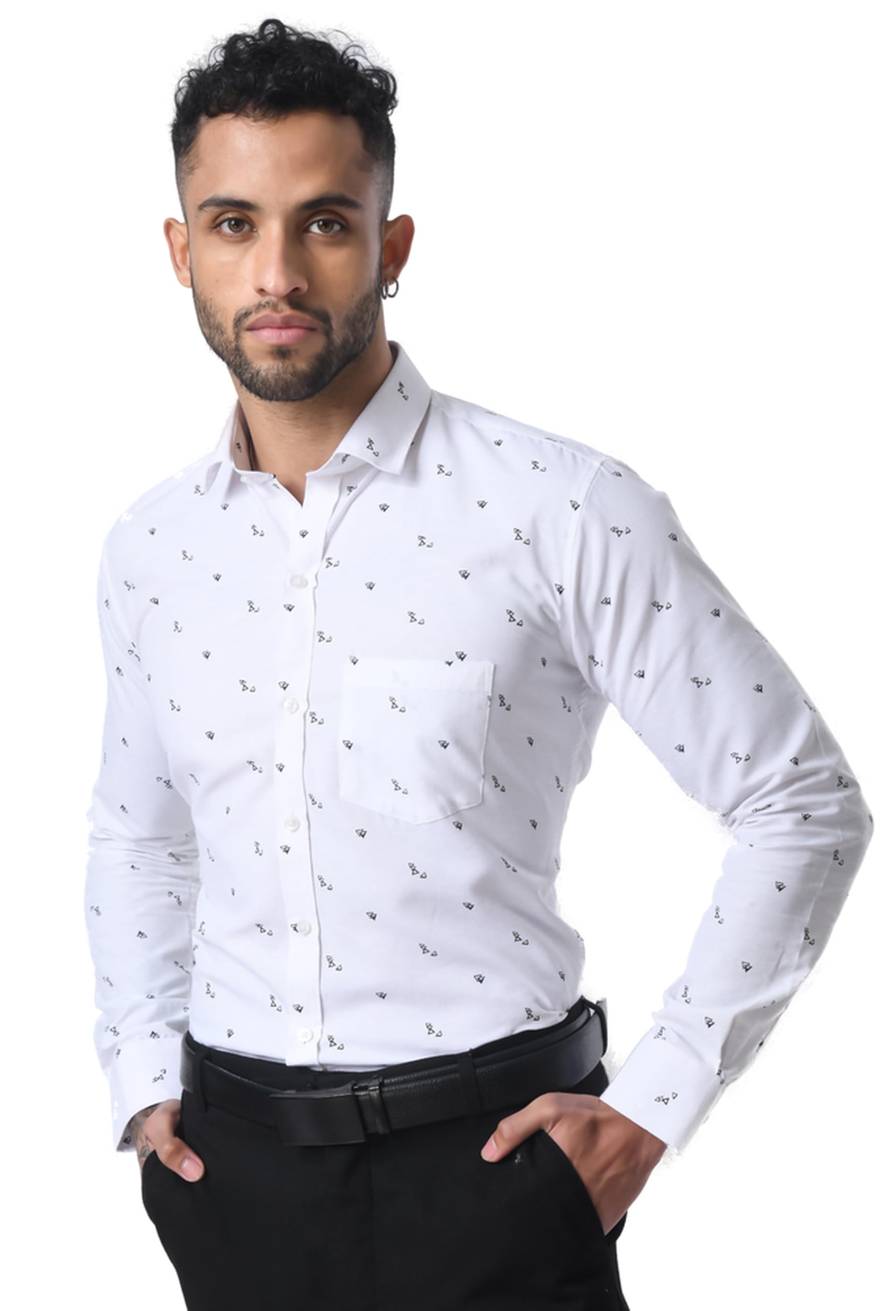 WESTEVER Men's Formal Cotton Print Shirts Full Sleeves Slim Fit Regular Shirt for Boys, Decent fit Casual New Year Celebrate