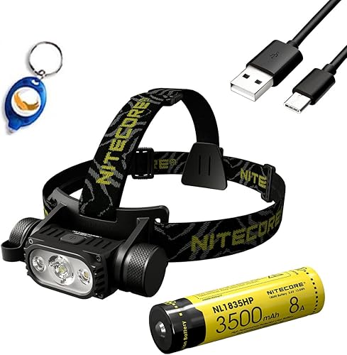 Nitecore HC65 v2 Potente faro delantero de 1700 lúmenes con cable USB Eco-Sensa TypeC (+ 1 batería adicional NL1835HP)