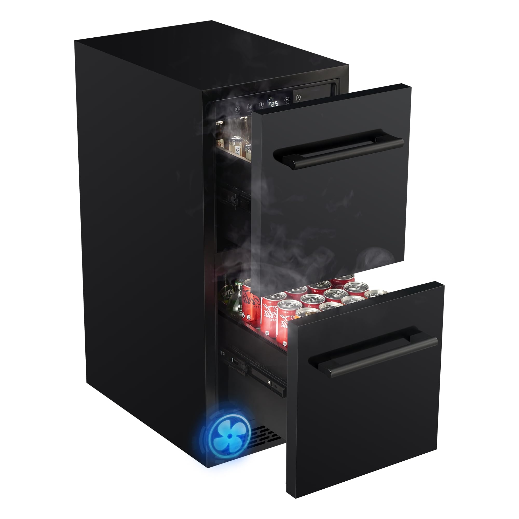 15 Inch Double Drawer Beverage Refrigerator, 3.39 Cu.Ft. Under Counter Fridge, Waterproof All Black Stainless Steel Beverage Fridge,low noise Rapid cooling for Indoor, Outdoor, Kitchen, Patio on Fridge.com