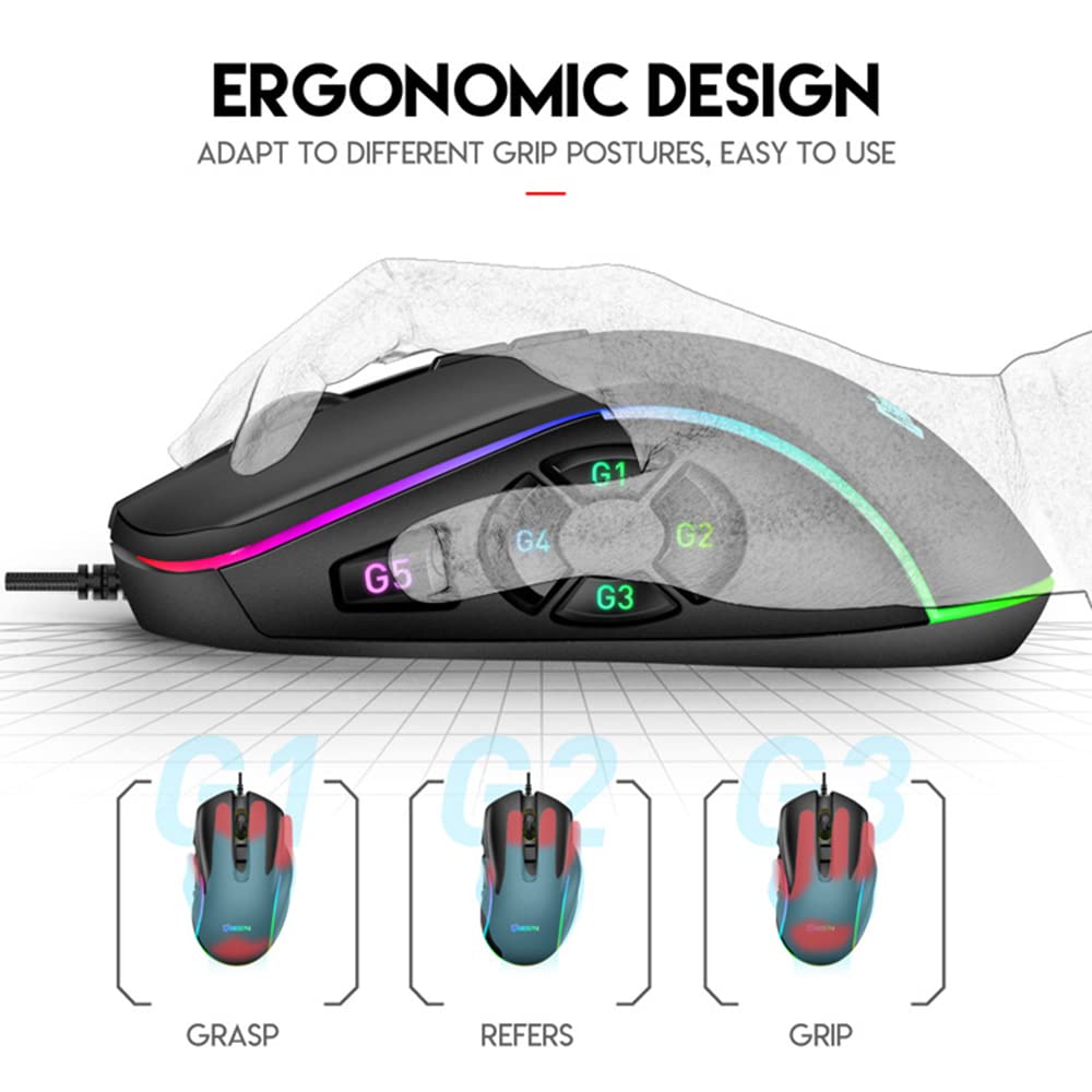 Mysz do gier 6D komputerowa mysz przewodowa ergonomiczna konstrukcja RGB światło optyczne myszy do laptopa PC