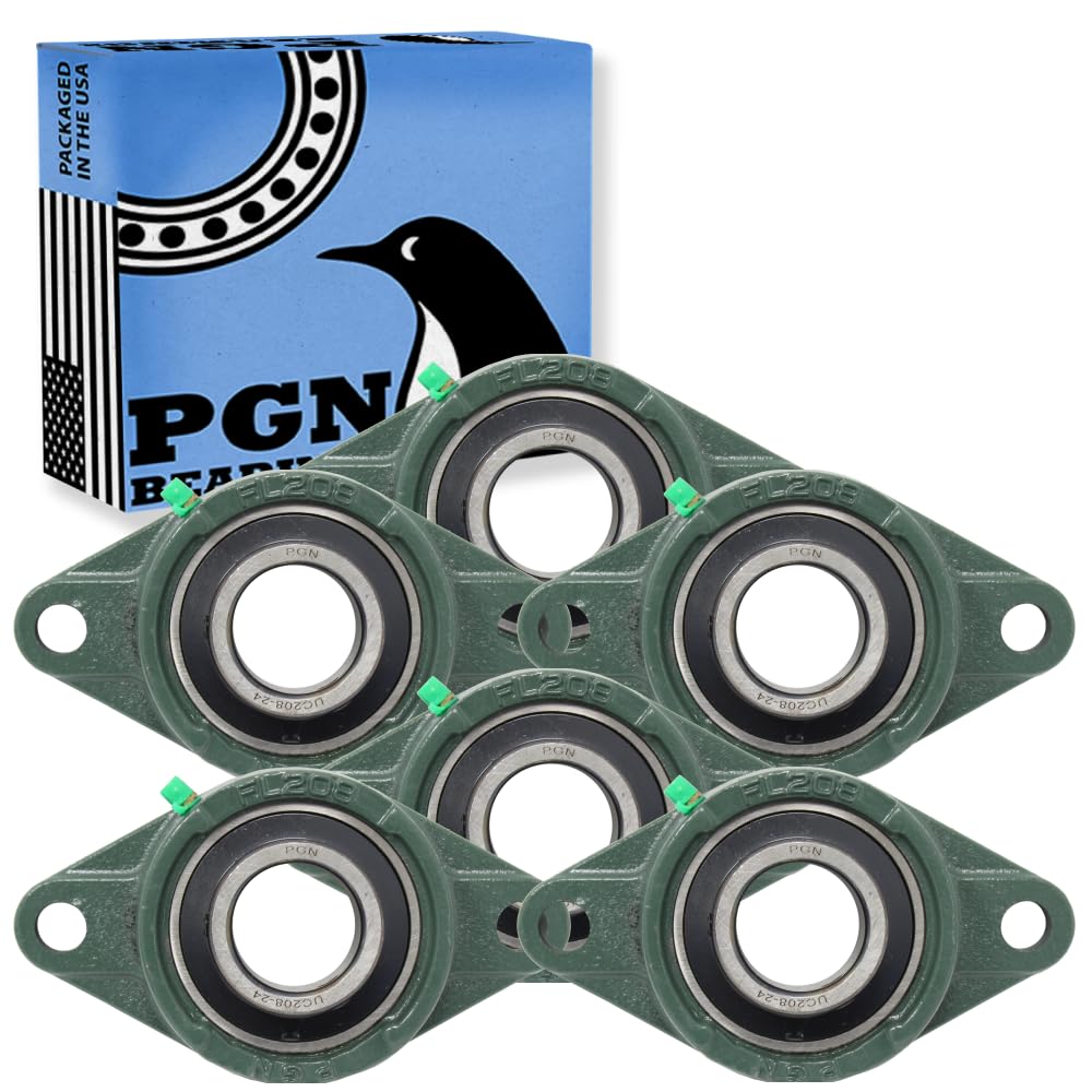 PGN UCFL 208-24 Pillow Block Bearing - Pack of 6 Flange Mounted Pillow Block Bearings - Chrome Steel Bearings with 1-1/2