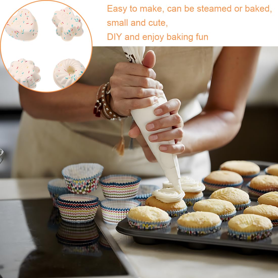 4 Stampi In Silicone Per Muffin E Dolci - Pirottini Riutilizzabili Antiaderenti Per Forno E Microonde - Foto 4