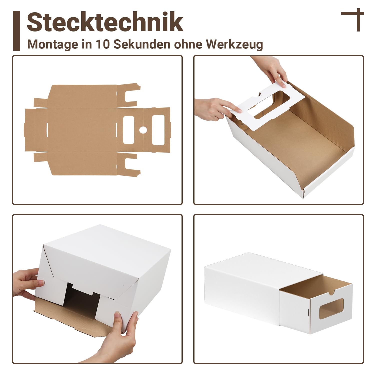 30 x portascarpe bianco puro con finestrella – Scatola pieghevole 35 x 23 x 13,5 cm, impilabile, scatola per scarpe, cassetto, scatola multiuso in cartone kraft fino a 45