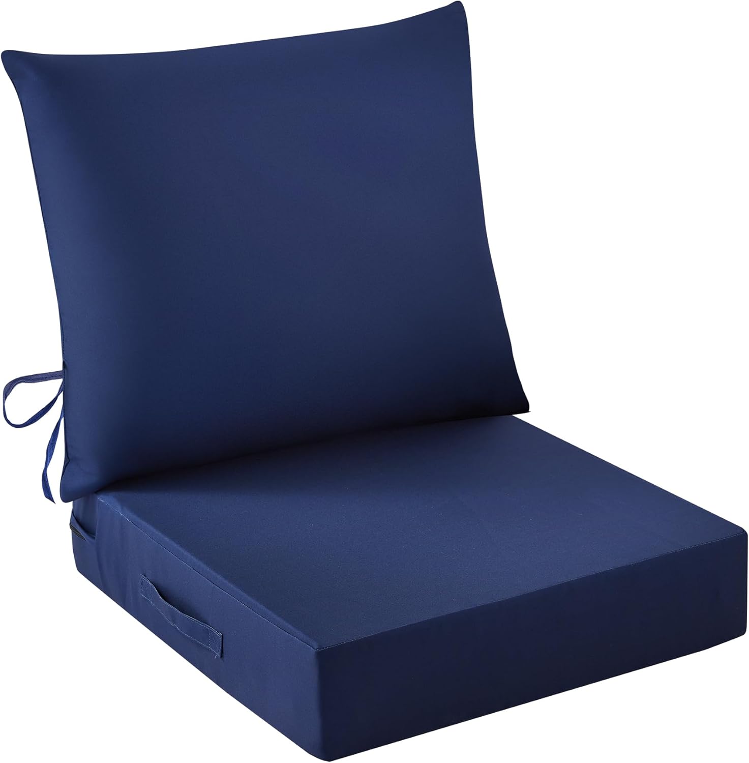 Outdoor Seat Cushion Set, Waterproof & Fade Resistant Patio Chair Cushions, Outdoors Cushion for Patio Furniture, 24 x 24 x 5.75 Inch, Outdoor Couch Cushions with Handle and Ties, Navy Blue Navy Blue 24*24+5.75/25*22.5"