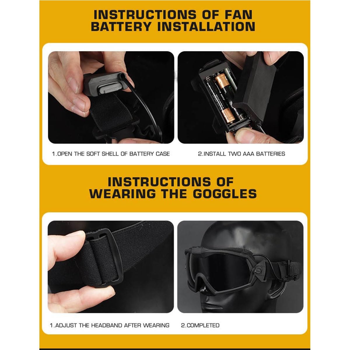 Gafas Tácticas Antivaho con Microventilador Y Lentes De PC Reemplazables