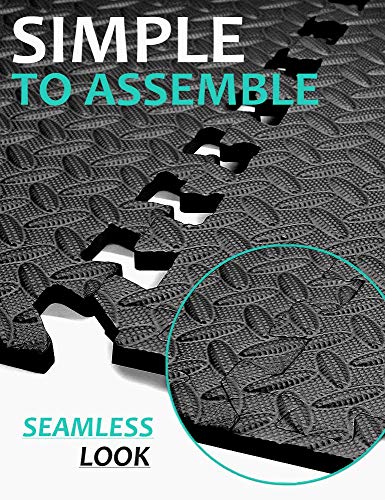 BEAUTYOVO Puzzle Exercise Mat with 12 Tiles Interlocking Foam Gym Mats, 24'' x 24'' EVA Foam Floor Tiles, Protective Flooring Mats Interlocking for Gym Equipment, Black